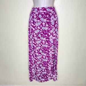 Floral Print Purple and White Slit Maxi Skirt Size XS